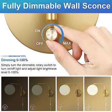 VATONI Dimmable Wall Sconces - Stylish Adjustable Lighting with Dimmer Switch