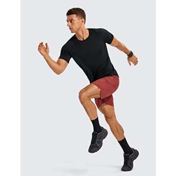 CRZ YOGA Men's Lightweight Short Sleeve T-Shirt Quick Dry Workout Running Athletic Tee Shirt Tops Black Large