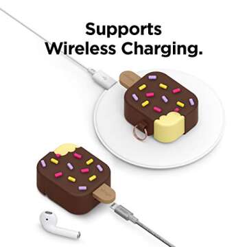 elago Ice Cream AirPods Case with Keychain Designed for Apple AirPods 1 & 2, Shockproof Protective Skin, Cute Accessories for Girls, Kids, Boys [US Patent Registered] (Chocolate)