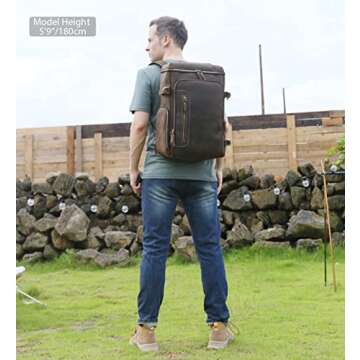 LANNSYNE Vintage Full Grain Genuine Leather Backpack 18" Laptop Bag with Shoe Compartment Casual Tra...