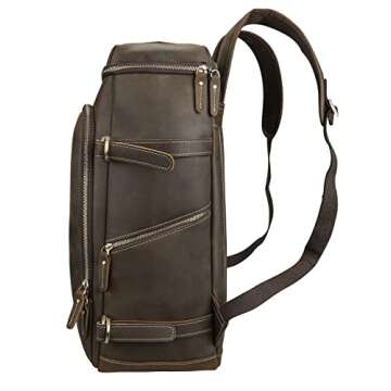 LANNSYNE Vintage Full Grain Genuine Leather Backpack 18" Laptop Bag with Shoe Compartment Casual Travel Daypack Brown