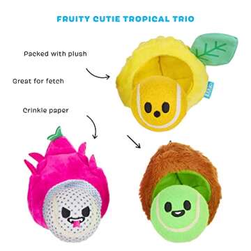 Barkbox Dog Toys – Fruity Cutie Tropical Trio Squeaker Ball Interactive Chew Toys – Durable & To...