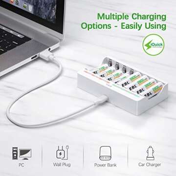 EBL Rechargeable AA Batteries Ni-MH 2800mAh 8 Pack and 8-Bay AA AAA Individual Rechargeable Battery Charger for NIMH NiCd with 5V 2A USB Fast Charging Function