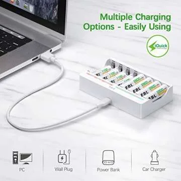EBL Rechargeable AA Batteries Ni-MH 2800mAh 8 Pack and 8-Bay AA AAA Individual Rechargeable Battery Charger for NIMH NiCd with 5V 2A USB Fast Charging Function