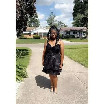 SUOLUOS Women's Tiered Sequin Homecoming Dresses 2024 Sparkly Short Spaghetti Straps V Neck Cocktail Party Gowns Purple US20W