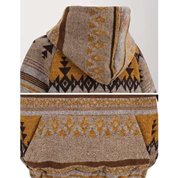 COWOKA Women's Aztec Print Pattern Western Ethnic Half Zip Long Sleeve Pullover Hoodie Sweatshirt Khaki XL