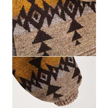 COWOKA Women's Aztec Print Pattern Western Ethnic Half Zip Long Sleeve Pullover Hoodie Sweatshirt Khaki XL