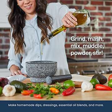 HiCoup Mortar and Pestle Set - 6 Inch Granite, Large Molcajete Bowl with Stone Grinder - Spice, Herb...
