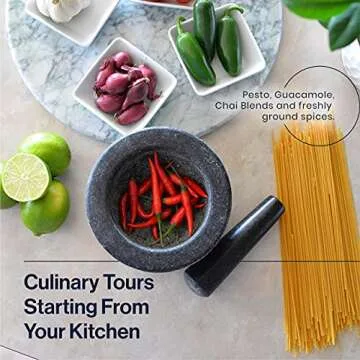 HiCoup Mortar and Pestle Set - 6 Inch Granite, Large Molcajete Bowl with Stone Grinder - Spice, Herb and Avocado Masher for Guacamole, Salsa and Pesto - Holds 2 Cups﻿