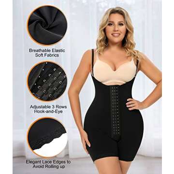 SHAPERX Shapewear Tummy Control Fajas Colombianas Open Bust Body Shaper for Women Butt Lifter Thigh Slimmer Shorts Front Hooks,SZ7205-Black-Old-S