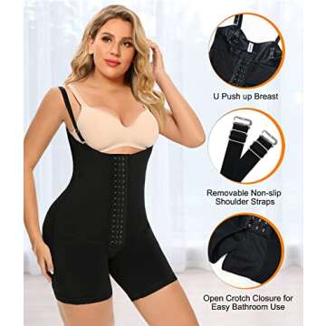 SHAPERX Shapewear Tummy Control Fajas Colombianas Open Bust Body Shaper for Women Butt Lifter Thigh Slimmer Shorts Front Hooks,SZ7205-Black-Old-S