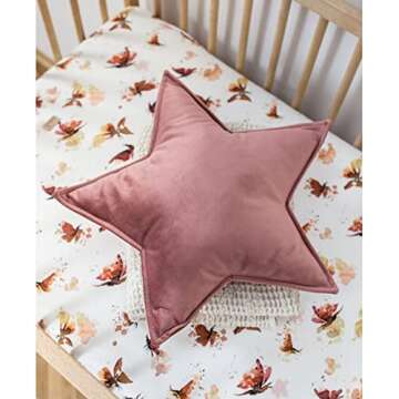 JIKAL Star Moon Shaped Pillow Soft Velvet Nursery Stuffed Throw Pillows for Kids Room Couch Reading Nook Decor (Star, Dusty Pink)
