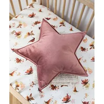 JIKAL Star Moon Shaped Pillow Soft Velvet Nursery Stuffed Throw Pillows for Kids Room Couch Reading Nook Decor (Star, Dusty Pink)