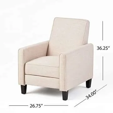 Christopher Knight Home Darvis Fabric Recliner Club Chair, Light Beige 34D x 26.75W x 36.25H in