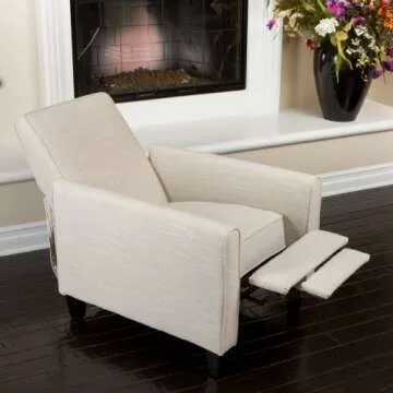 Christopher Knight Home Darvis Fabric Recliner Club Chair, Light Beige 34D x 26.75W x 36.25H in