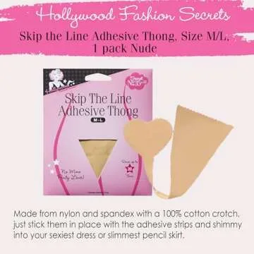 Hollywood Fashion Secrets Skip The Line Adhesive Thong, M/L, Seamless Reusable Coverage With No Panty Lines