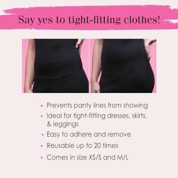 Hollywood Fashion Secrets Skip The Line Adhesive Thong, M/L, Seamless Reusable Coverage With No Panty Lines