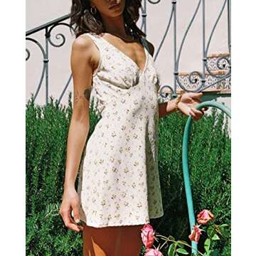 Women Sexy Floral Cami Mini Dress Y2k Low Cut Bodycon Short Tube Dress Sleeveless Backless Spaghetti Strap Sundress
