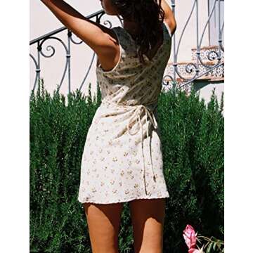 Women Sexy Floral Cami Mini Dress Y2k Low Cut Bodycon Short Tube Dress Sleeveless Backless Spaghetti Strap Sundress