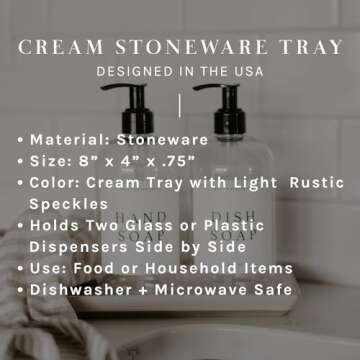 Sweet Water Decor Stoneware Tray for Home - Cream Speckled | Kitchen and Bathroom Dispenser Holder | Jewelry Dish | Glass Soap Holder for Bottles | Long Plate for Counter Tops | Vanity Decor