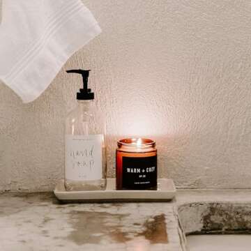 Sweet Water Decor Stoneware Tray for Home - Cream Speckled | Kitchen and Bathroom Dispenser Holder | Jewelry Dish | Glass Soap Holder for Bottles | Long Plate for Counter Tops | Vanity Decor