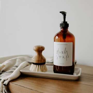 Sweet Water Decor Stoneware Tray for Home - Cream Speckled | Kitchen and Bathroom Dispenser Holder | Jewelry Dish | Glass Soap Holder for Bottles | Long Plate for Counter Tops | Vanity Decor