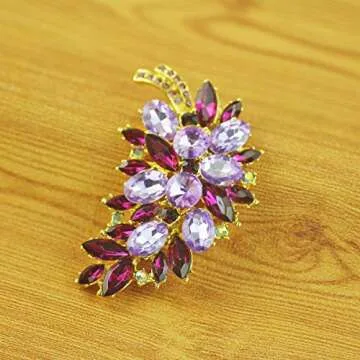 Merdia Created Crystal Fashion Brooch Pin Wedding Feather Brooches for Women | Brooches and Pins for Women | Dress accessories | Fashion Jewelry | Jewelry Pins and Brooches | Purple