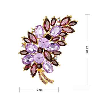 Merdia Created Crystal Fashion Brooch Pin Wedding Feather Brooches for Women | Brooches and Pins for Women | Dress accessories | Fashion Jewelry | Jewelry Pins and Brooches | Purple