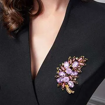 Merdia Created Crystal Fashion Brooch Pin Wedding Feather Brooches for Women | Brooches and Pins for Women | Dress accessories | Fashion Jewelry | Jewelry Pins and Brooches | Purple