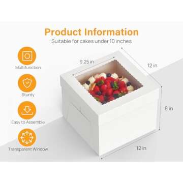 Kootek 15pcs Cake Boxes, 12x12x8 Inches Tall Cake Box with Window, White Bakery Boxes, Large Baking ...