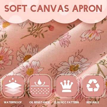 Xtinmee 3 Pcs Aprons for Women with Pockets Adjustable Long Ties Lovely Aprons Gardening Work for Kitchen Cooking Home Baking (Light Color,Daisy Floral)