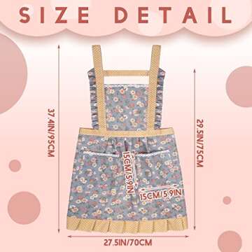 Xtinmee 3 Pcs Aprons for Women with Pockets Adjustable Long Ties Lovely Aprons Gardening Work for Kitchen Cooking Home Baking (Light Color,Daisy Floral)
