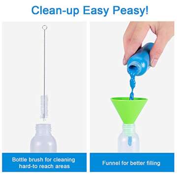 CHMACHI Squeeze Writer Bottles Set-16 Squeeze Cookie Icing Bottles, 1 Cleaning Brush and 1 Funnel, Applicator Bottles-8 Each (1 and 2 Ounce) for Food Coloring Cookie Decorating, Multicolored