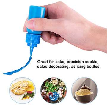CHMACHI Squeeze Writer Bottles Set-16 Squeeze Cookie Icing Bottles, 1 Cleaning Brush and 1 Funnel, Applicator Bottles-8 Each (1 and 2 Ounce) for Food Coloring Cookie Decorating, Multicolored