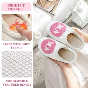 Etomiel Fun Cute Mama Slippers for Women, Cute Cozy Mama Bear Slipper, Soft Plush Memory Foam Slip On Slippers House Slippers for Home Kitchen Bedroom Winter, Womens Christmas Gifts for Mom
