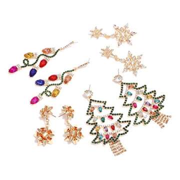 HZEYN Christmas Earrings Sparkly Rhinestone Christmas Tree Crystal Bulb Snowflake Bow Drop Earrings ...