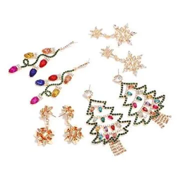 HZEYN Christmas Earrings Sparkly Rhinestone Christmas Tree Crystal Bulb Snowflake Bow Drop Earrings ...