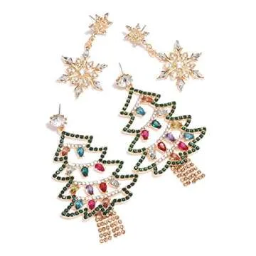 HZEYN Christmas Earrings Sparkly Rhinestone Christmas Tree Crystal Bulb Snowflake Bow Drop Earrings Statement Xmas Holiday Festive Earrings 4 Pack