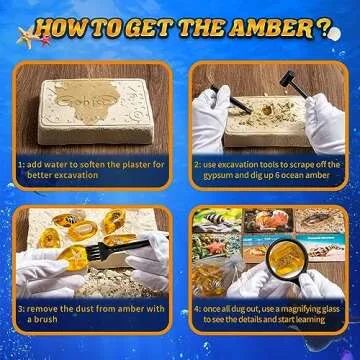 GobiDex Sea Life Amber Dig Kit, Educational Fun Toys STEM Activities Science Kits for Kids Age 6-8-12, Dig Up 6 Real Artificial Shellfish Resin&Collection Specimens, Birthday Gifts for Boys and Girls