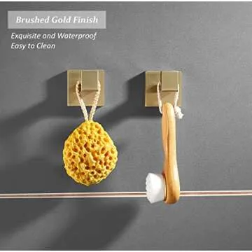 SHUNLI Brushed Gold Towel Hooks for Bathroom, 4 PCS Wall Hook Coat Robe Hook Towel Holder, Heavy Duty Bath Hook Modern Square, SUS304 Stainless Steel