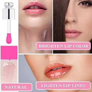 Hydrating Lip Glow Oil Plumping Gloss Tinted Lip Balm Transparent Moisturizing Toot Lip Care Oil Non-sticky Big Brush Head Nourishing Repairing Lip Lines and Prevents Dry Cracked Lips(015#)