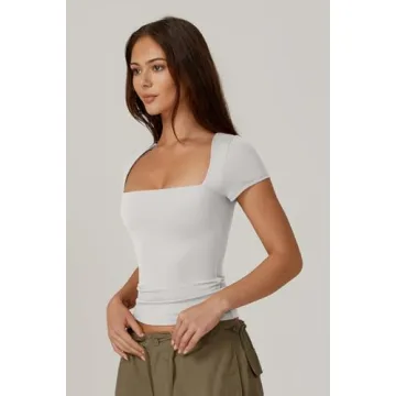QINSEN Women's Square Neck Tee Comfortable Stylish Top