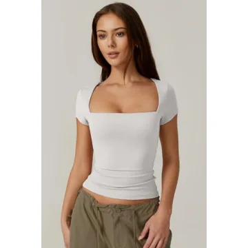 QINSEN Women's Square Neck Tee Comfortable Stylish Top