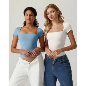 QINSEN Women's Square Neck Tee Comfortable Stylish Top