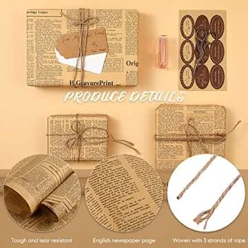 Tenare Vintage Newspaper Wrapping Paper Pack 18 Sheets
