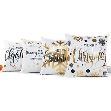 Gold Snowflakes Christmas Pillow Covers Set of 4 - ONWAY