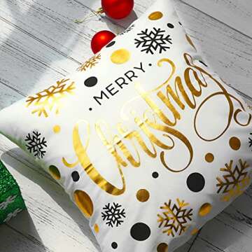 ONWAY Xmas Decoration Gold Snowflakes Merry Christmas Soft Velvet Throw Pillow Covers 18 x 18 (Set of 4, Gold Foil Xmas White)