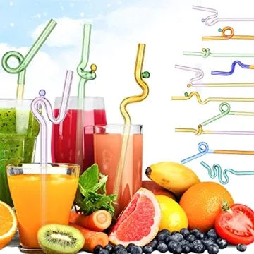 Gerrii 10 Pcs Colorful Wavy Glass Straws for Drinks