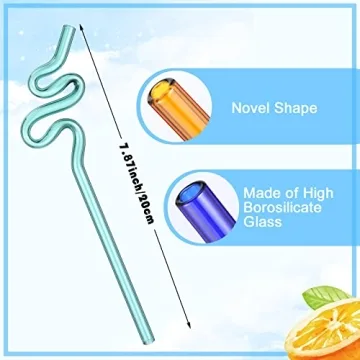 Gerrii 10 Pcs Colorful Wavy Glass Straws for Drinks