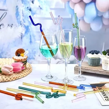 Gerrii 10 Pcs Colorful Wavy Glass Straws for Drinks